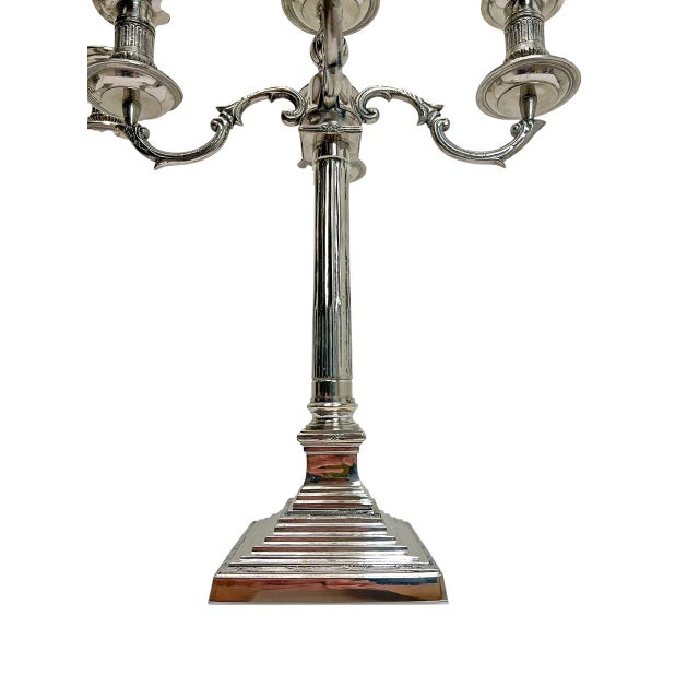 Large Empire Silverplated Brass Five-Arm Candelabras, 1940s, Set of 2 For Sale - Image 10 of 14