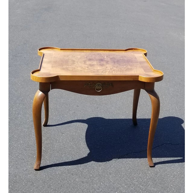 1970s Vintage Baker Furniture French Style Side Table ~ End Table W Burl Wood For Sale - Image 5 of 12