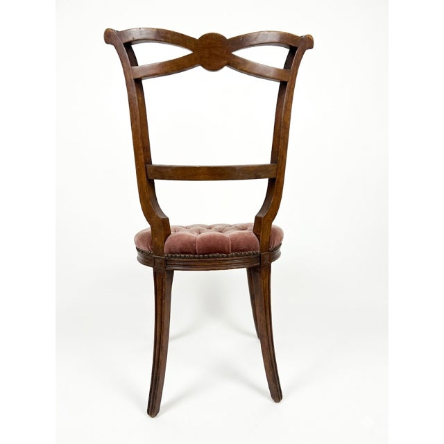 French Italian Neoclassical Revival Side Chair, Carved Rosette Crest, Round Upholstered Seat, Mid-20th Century For Sale - Image 3 of 14