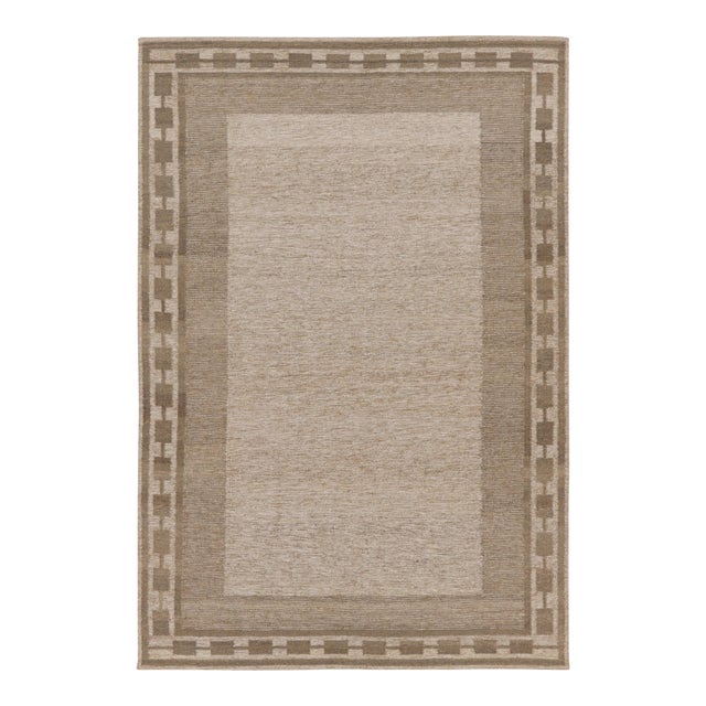 Contemporary Scandinavian Style Wool Rug in Beige by Rug & Kilim, India For Sale