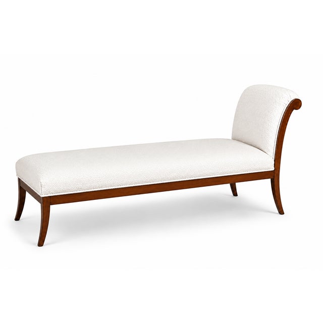 Medellin Custom Furniture Mid Century Style Klismos Chaise Lounge White Boucle/ Walnut Frame For Sale - Image 4 of 5