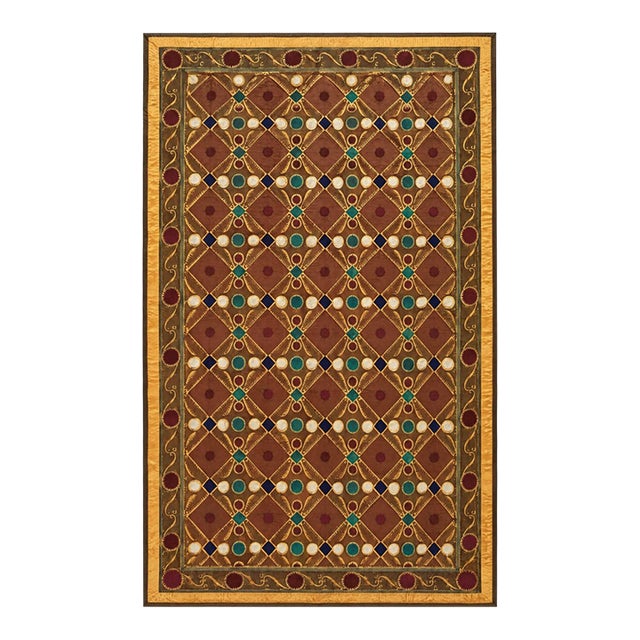 Brown Gold Lattice Cotton Suzani Wall Decor For Sale