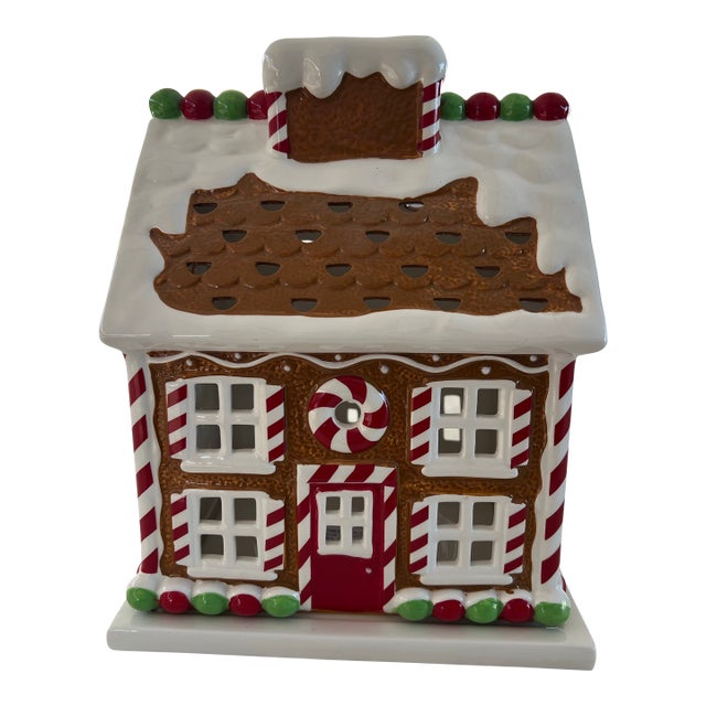Vintage Ceramic Gingerbread House Candle Holder For Sale