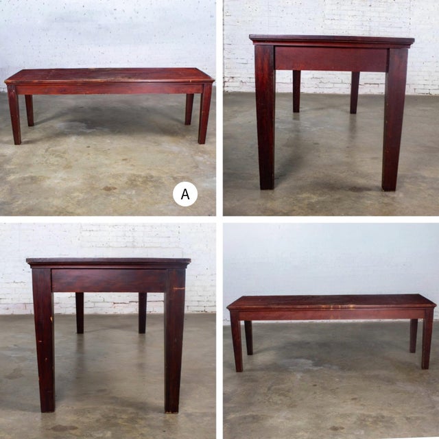 Wood Early 20th Century Rustic Mahogany Farmhouse Harvest Dining Table With Distressed Finish For Sale - Image 7 of 18