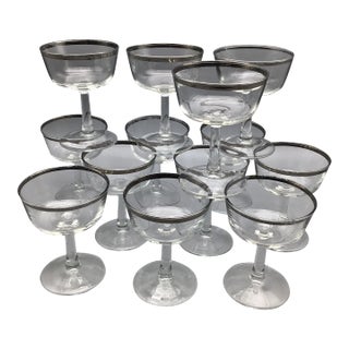French Platinum Rim Crystal Champagne/Sherbet Glasses-Set of 11 For Sale