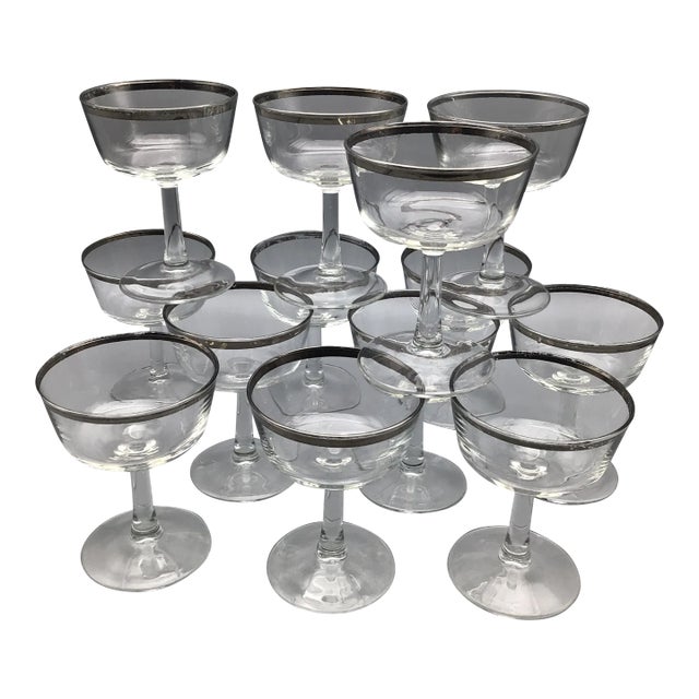 French Platinum Rim Crystal Champagne/Sherbet Glasses-Set of 11 For Sale
