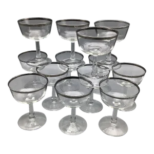 French Platinum Rim Crystal Champagne/Sherbet Glasses-Set of 11