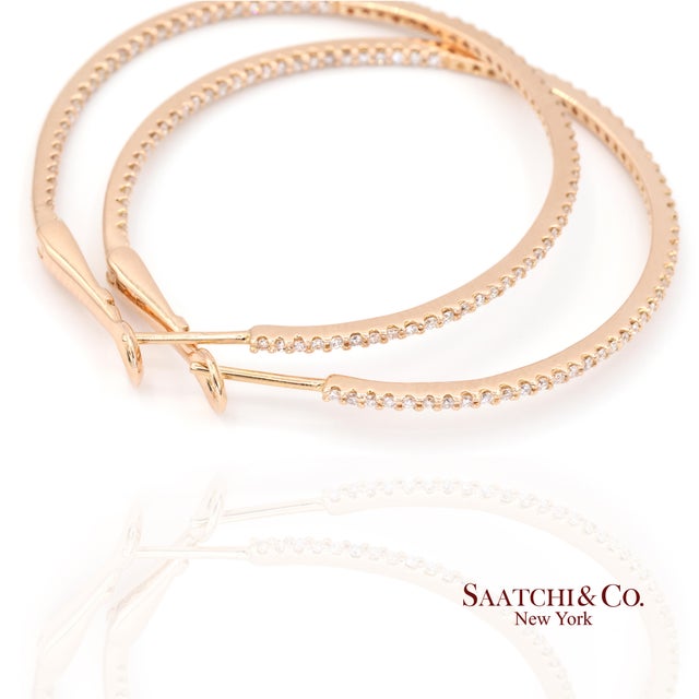 18k (750) Rose Gold Natural Diamond Hoop Earrings For Sale - Image 9 of 10