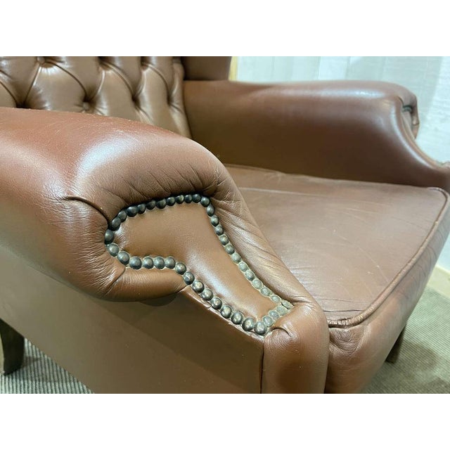 Chesterfield Wingback Armchairs in Brown Leather, 1970s, Set of 2 For Sale - Image 10 of 15