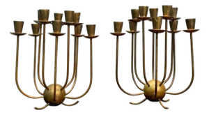 1950s Swedish Modern Patinated Brass Table Candelabras, Sweden- a Pair