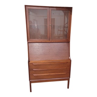 1960s Danish Modern Teak Mid-Century Secretary Desk With Hutch Display Cabinet For Sale