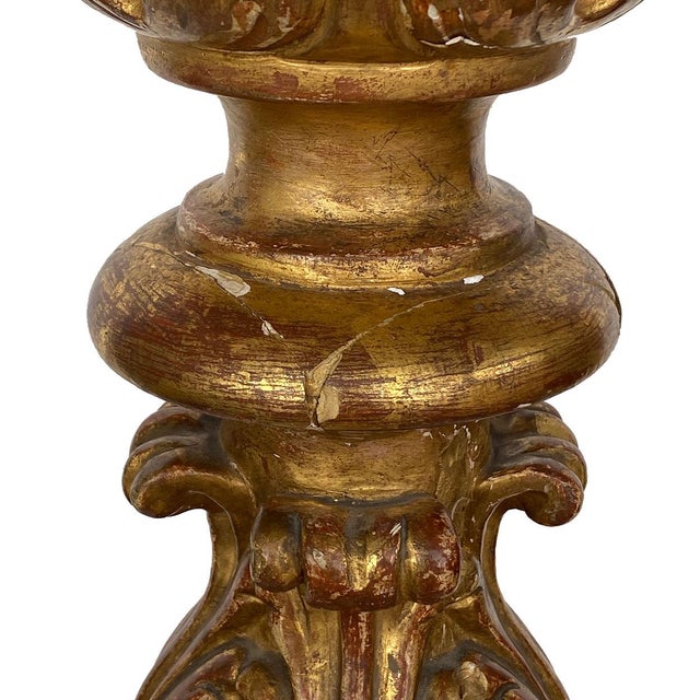 Large Spanish Baroque Giltwood and Marble Torchiere Two-Light Floor Lamp For Sale - Image 9 of 17