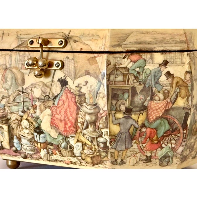 Vintage Anton Pieck Octagonal Illustrated Trinket Box With Velvet Lining For Sale - Image 4 of 11