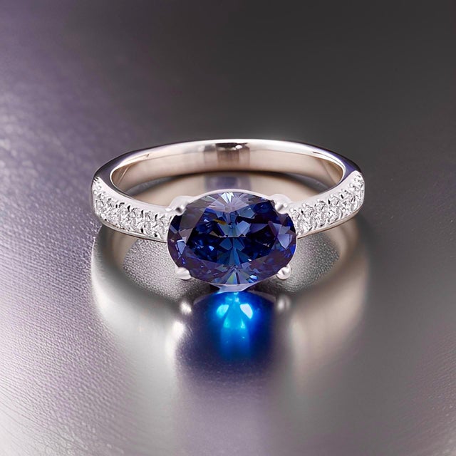 Natural Sapphire Diamond Ring 6.5 14k W Gold 3.15 TCW Certified For Sale - Image 4 of 14