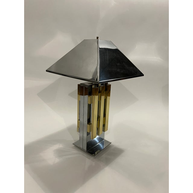 1970s Chrome and Brass Table Lamp in the Style of Romeo Rega For Sale - Image 5 of 13