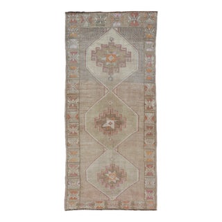 Vintage Turkish Kars Runner in Brown Color, Tan, Taupe and Soft Orange For Sale