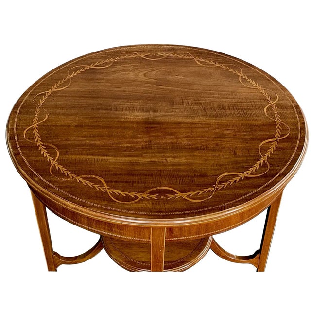 Brown 1910s English Edwardian Mahogany Inlaid Circular Side Table For Sale - Image 8 of 9