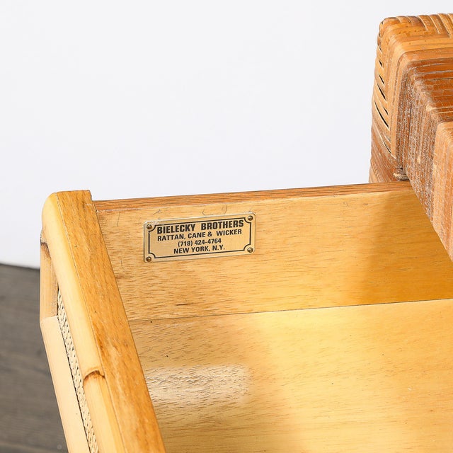 Mid-Century Modernist Rattan & Bamboo Wrapped Desk Signed Bielecky Brothers For Sale In New York - Image 6 of 18
