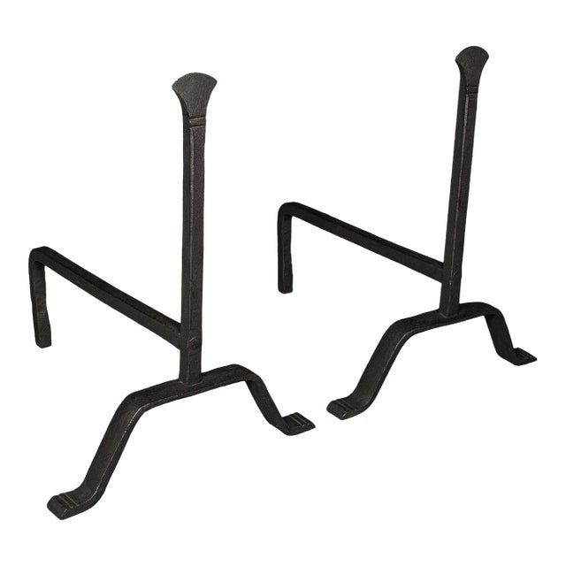 Pair of Antique Fire Dogs, English, Wrought Iron, Fireplace Andiron, Victorian For Sale