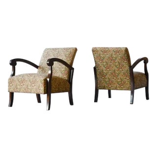 Pair of Danish Late Art Deco Lounge Chairs With Birch Armrests 1930s For Sale