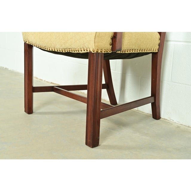 Baker Furniture Style Georgian Carved Mahogany Armchairs or Dining Captain Chairs, Pair For Sale - Image 10 of 14