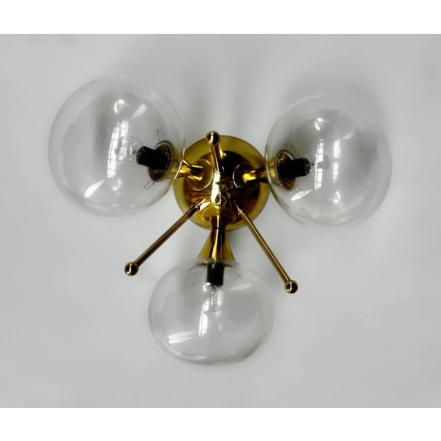 Italian Trifoglio Polished Brass Clear Pebble Flush Mount by Fabio LTD For Sale - Image 3 of 7