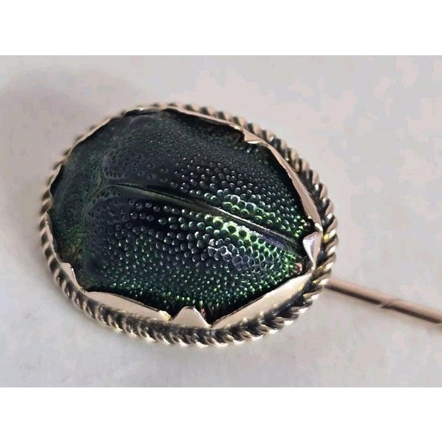 Antique Egyptian Revival Victorian 9ct Gold Scarab Beetle Pin For Sale - Image 9 of 18