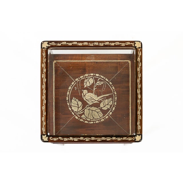 Wood Antique French Art Nouveau Handpainted Mahogany Small Wood & Glass Side Table For Sale - Image 7 of 11