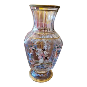 Antique J L Lobmeyr Enamel Crystal Vase Romantic Scene