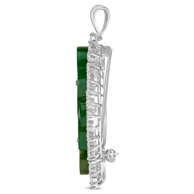 Contemporary 18K White Gold 2.00 Cttw Diamond Halo and Jade Shield Brooch Pin and Pendant (G-H Color, VS1-VS2 Cla For Sale - Image 3 of 7