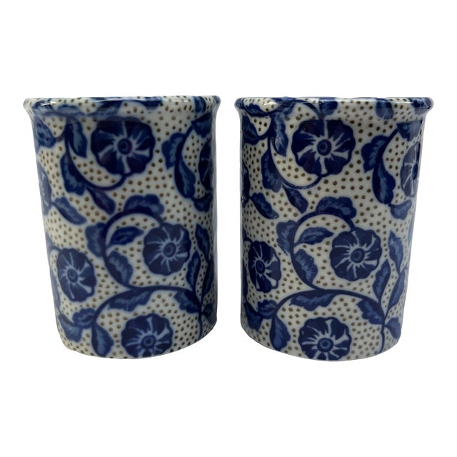 Blue and White Floral Porcelain Salt and Pepper Shakers a Pair For Sale