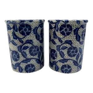 Blue and White Floral Porcelain Salt and Pepper Shakers a Pair