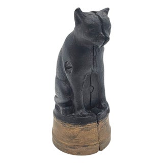 1930s Cast Iron Seated Cat Bank, Black and Gold For Sale