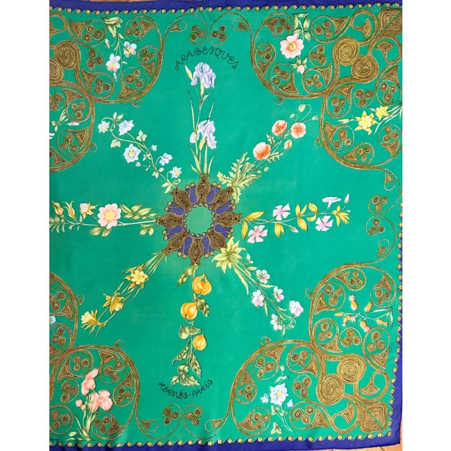 Mid 20th Century HERMÈS ARABESQUES Silk Scarf Designed by Henri d’Origny 1964 For Sale - Image 5 of 9
