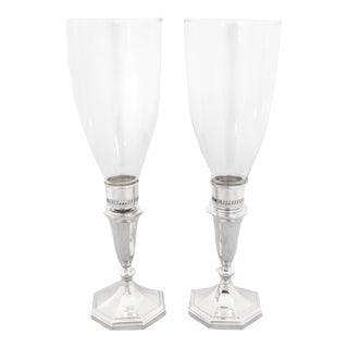 1940 Sterling Silver Hurricane Candlesticks - A Pair For Sale