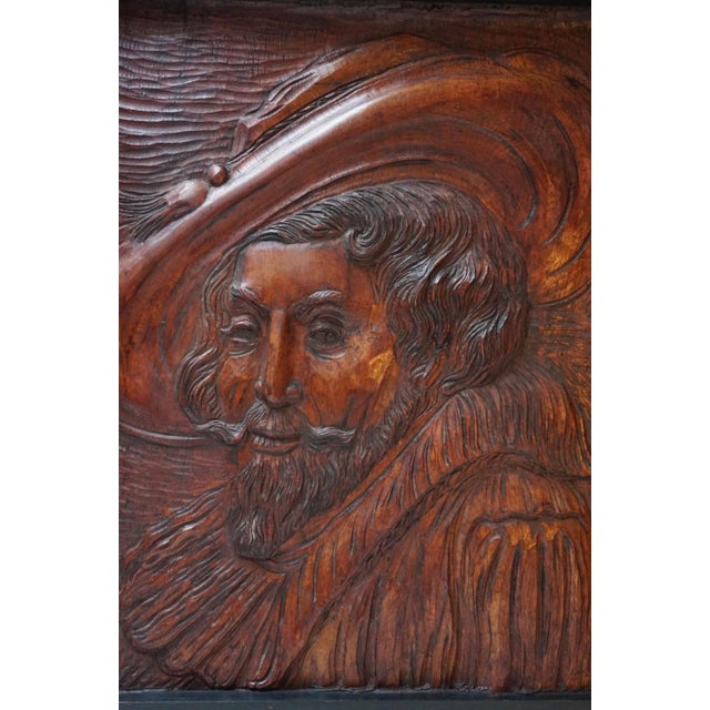 1950s Hand Carved Wooden Bas-Relief Portrait of Peter Paul Rubens, 1950s For Sale - Image 5 of 13