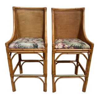 Vintage McGuire Style Bamboo/Rattan Bar Stools - a Pair For Sale