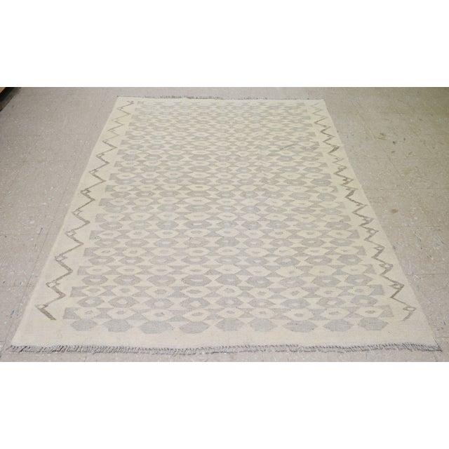 Vintage Afghan Maimana hand woven kilim with natural colors,organic undyed wool and geometric pattern.