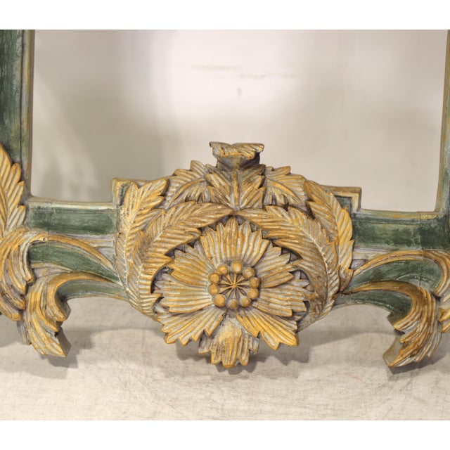 Green Vintage Rococo Style Gold-Plated Forest Green Framed Wall Mirror. For Sale - Image 8 of 11