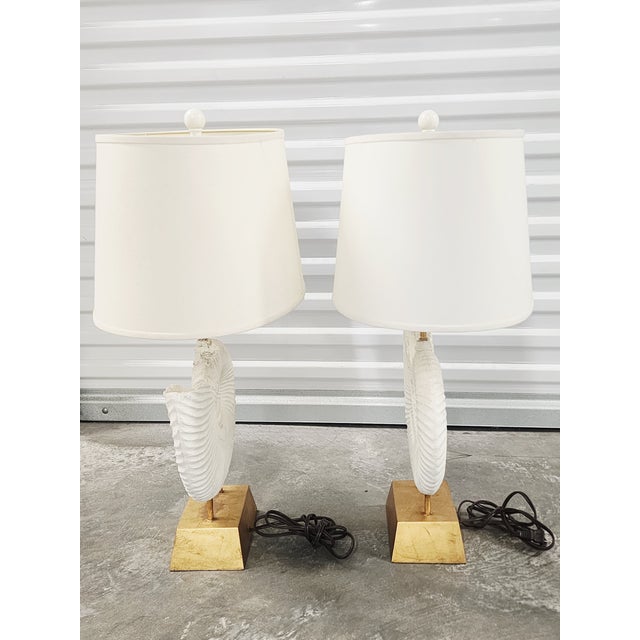 2010s Decorative Gilt Metal Ammonite Motif Table Lamps-a Pair For Sale - Image 5 of 14