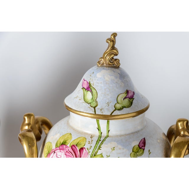 Pair Very Tall Hand Painted Vintage Italian Ceramic Urns, Artist Signed For Sale In West Palm - Image 6 of 12