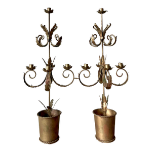 Vintage Boho Gilt Tipped Candelabras - A Pair