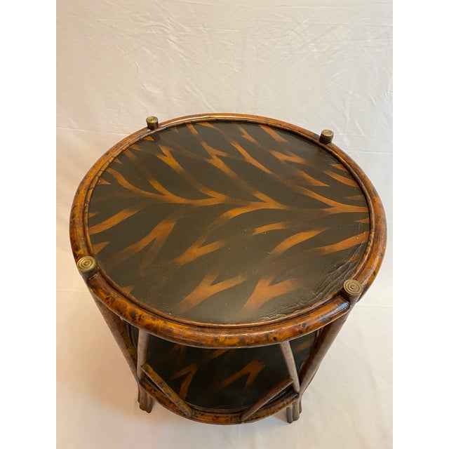 Maitland-Smith Burnt Bamboo Two-Tier Side Table With Hand-Decorated Lacquer Top For Sale - Image 10 of 14