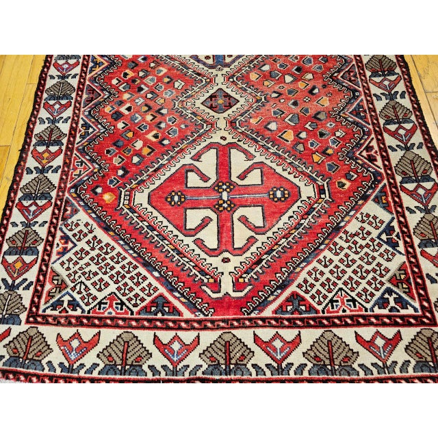 Red Vintage Persian Shiraz Tribal Area Rug, Hand-Knotted Wool, Geometric Pattern, Red & Ivory, 5x10 For Sale - Image 8 of 13