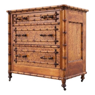 French Aesthetic Faux-Bamboo Three-Drawer Chest, 19th Century For Sale