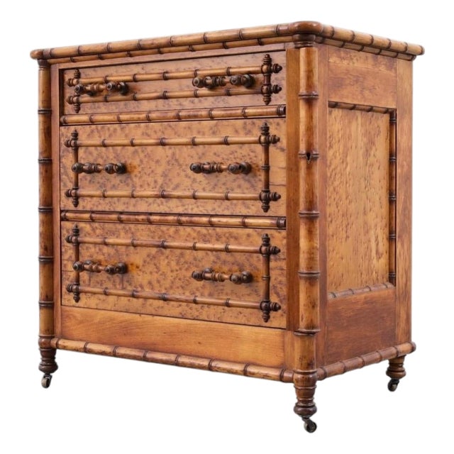 French Aesthetic Faux-Bamboo Three-Drawer Chest, 19th Century For Sale