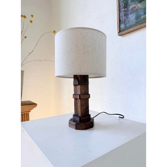 Brutalist Oak Table Lamp, 1950s For Sale - Image 4 of 18