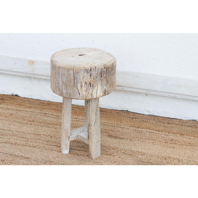 Rustic Heavy Slab Reclaimed Wood End Table For Sale - Image 3 of 7