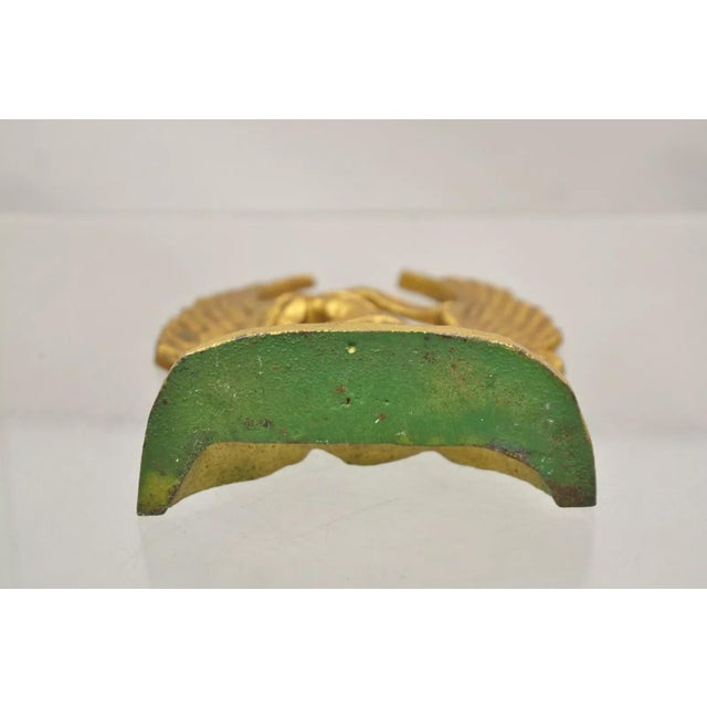 Gold Antique Patriotic Cast Iron Figural Gold American Flag & Eagle Painted Door Stop For Sale - Image 8 of 10