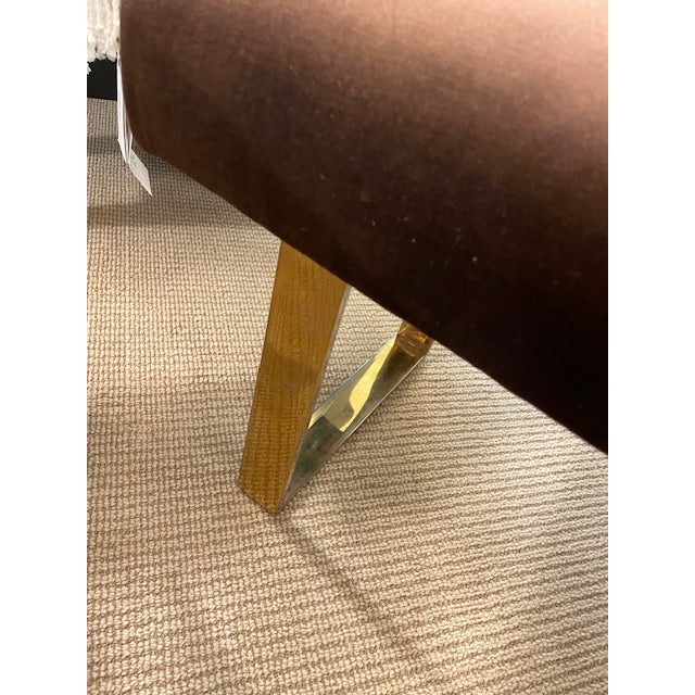 Milo Baughman for Thayer Coggin Mid Century Modern Polished Brass Bench With Chocolate Brown Velvet Seat For Sale - Image 4 of 9